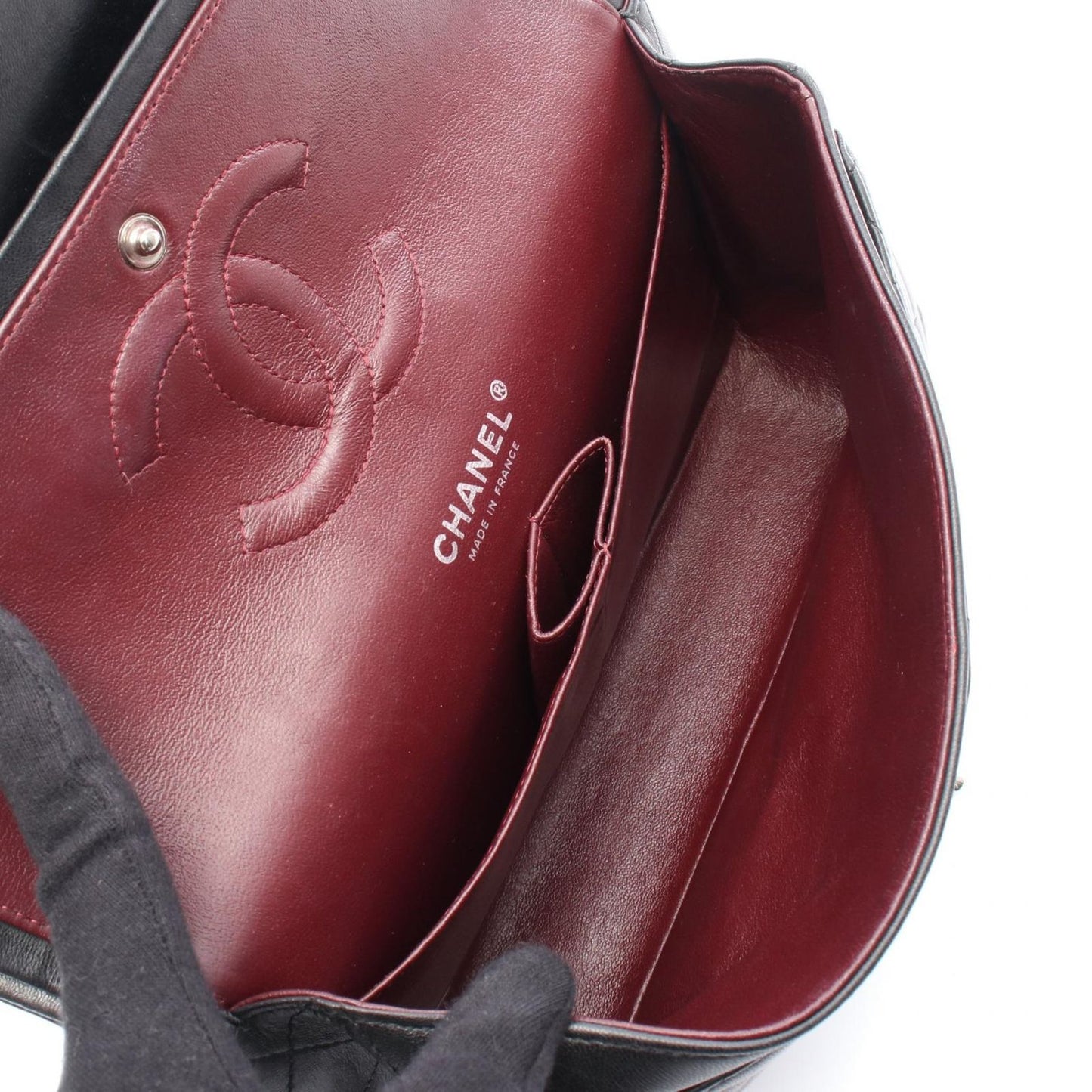CHANEL Matelassé Double Flap Shoulder Bag in Black Lambskin