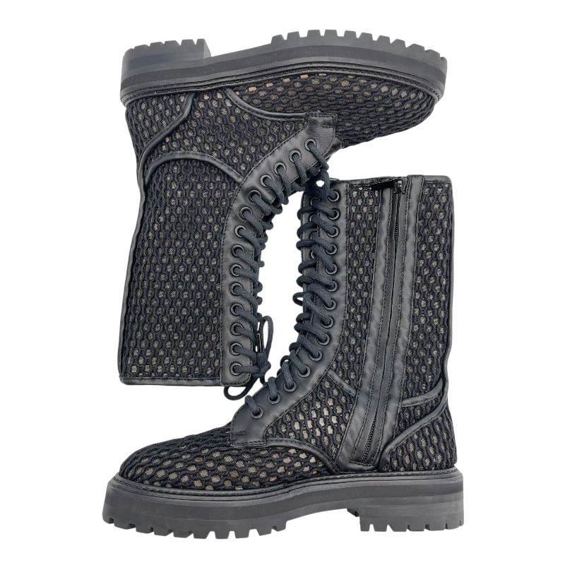 Jimmy Choo Black Leather Mesh Lace-Up Boots - Size 36