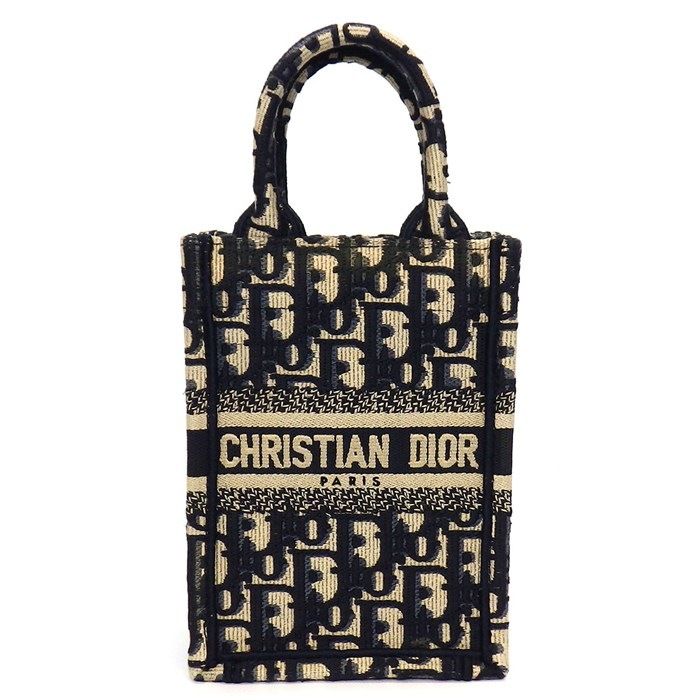 Dior Mini Book Tote Vertical Bag - Blue Beige Oblique Embroidery