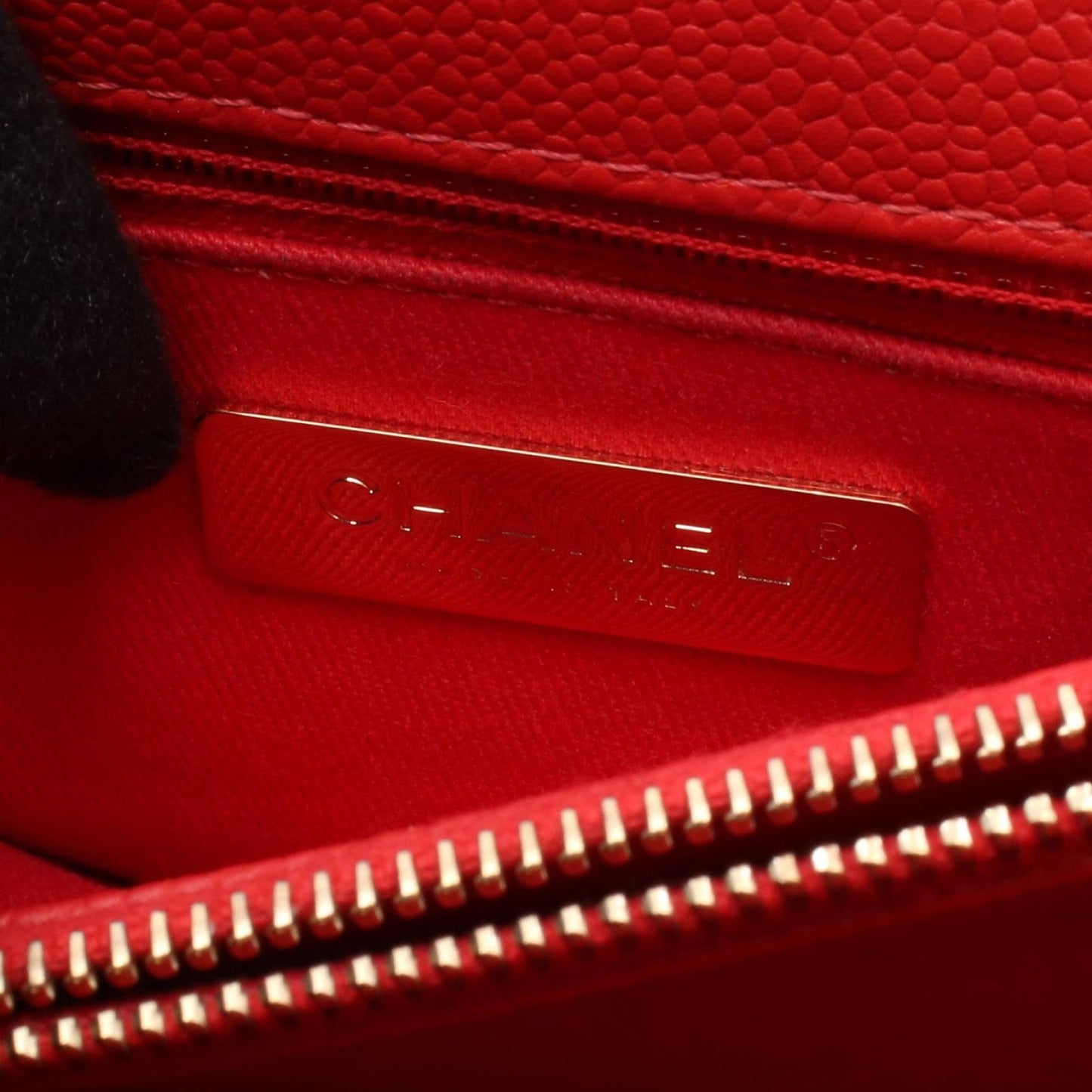 CHANEL Matelassé Top Handle Shoulder Bag in Red Caviar Leather