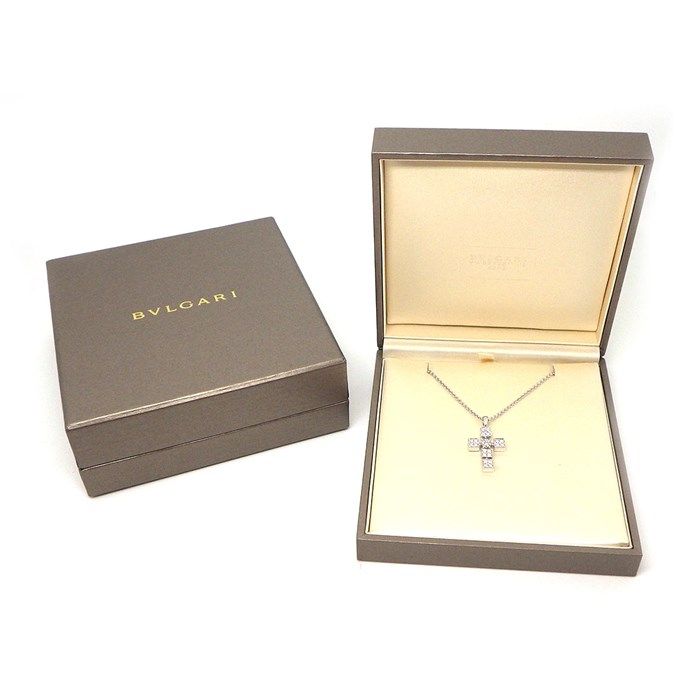 BVLGARI Lucia Latin Cross Diamond Necklace in K18 White Gold