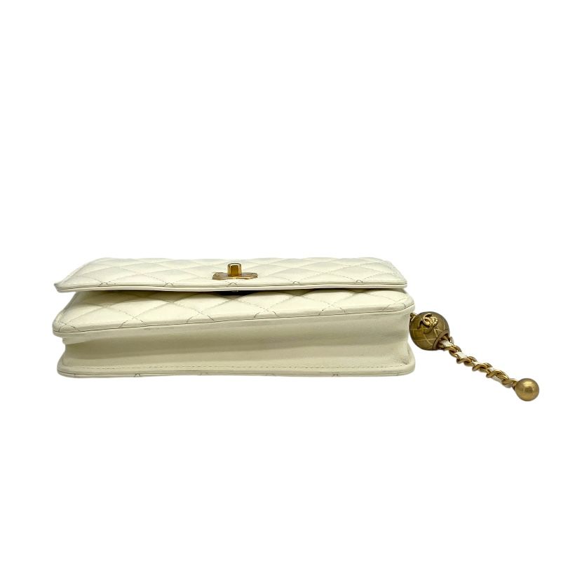 CHANEL Matelassé Coco Ball Chain Wallet - White & Gold Hardware