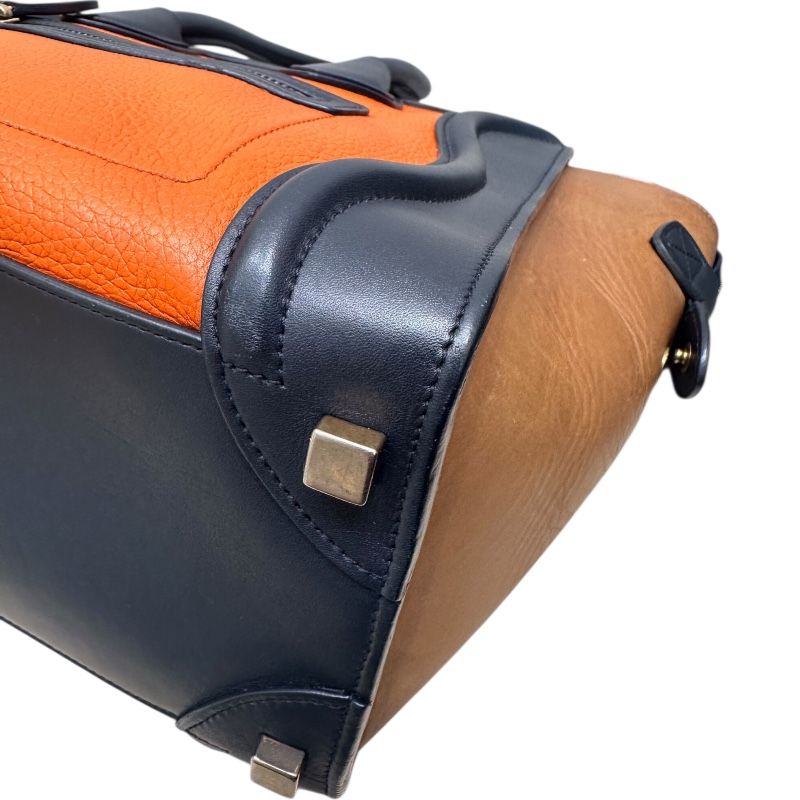 CELINE Luggage Micro Shopper in Orange & Navy Leather - Exclusive Handbag