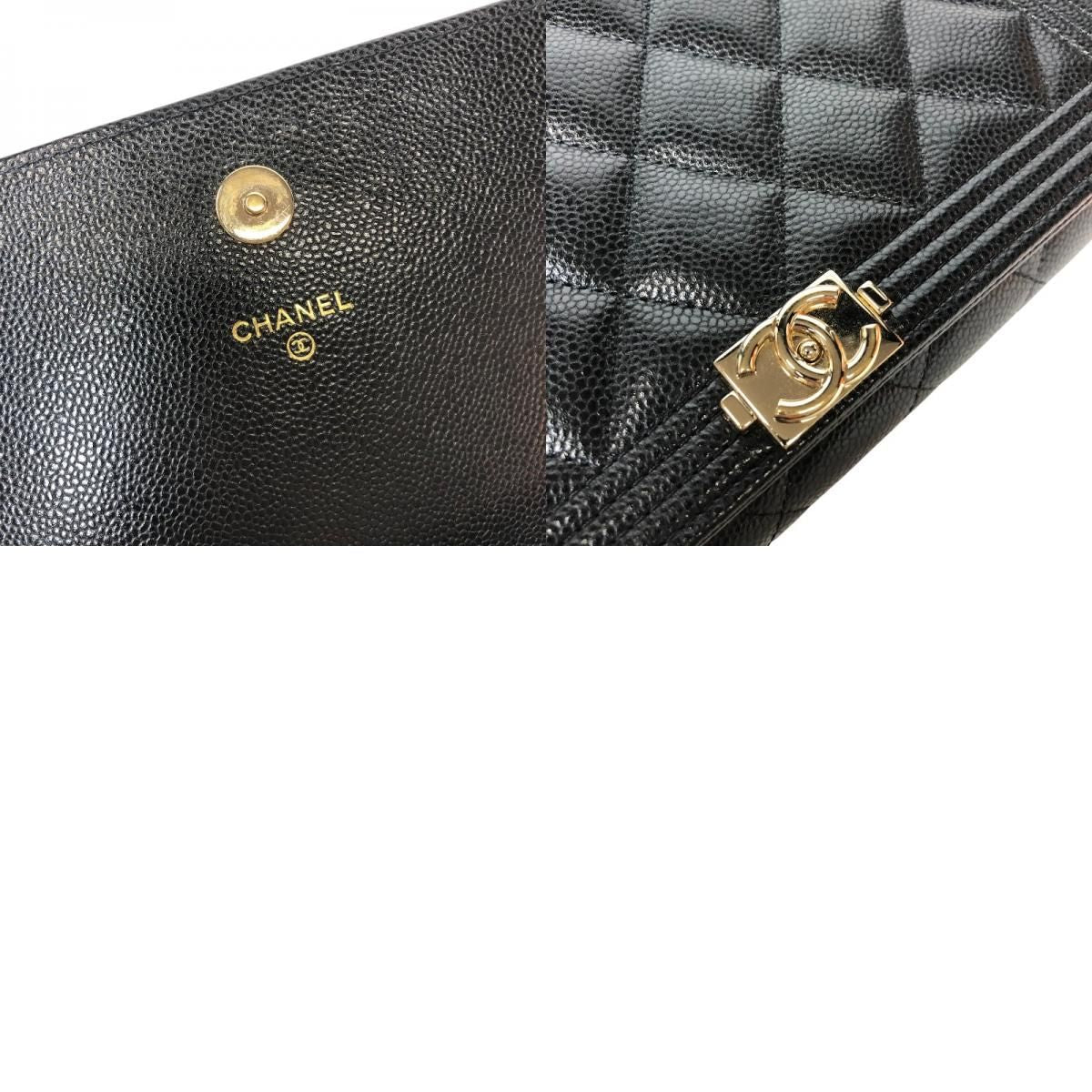 CHANEL Boy Chanel Chain Wallet in Black Caviar with Gold Hardware
