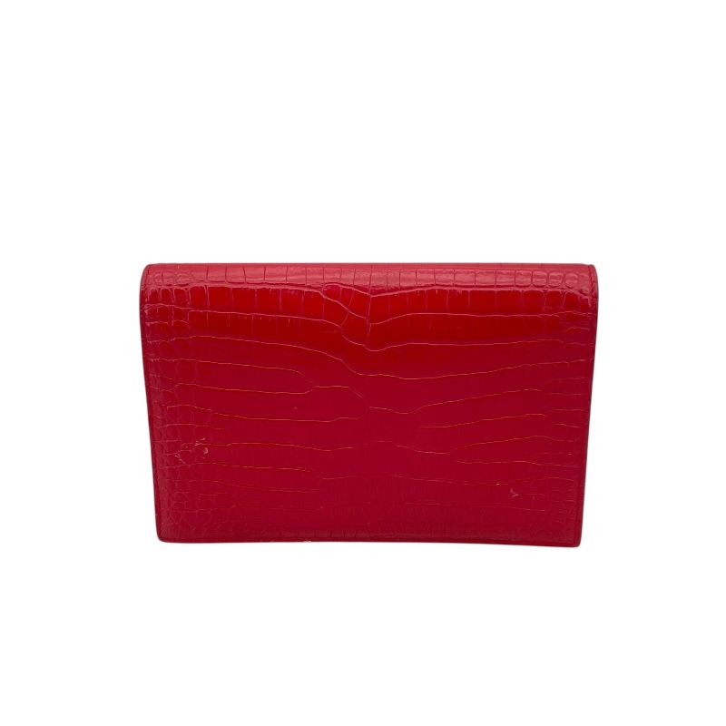SAINT LAURENT Kate Chain Wallet in Red with Silver Hardware
