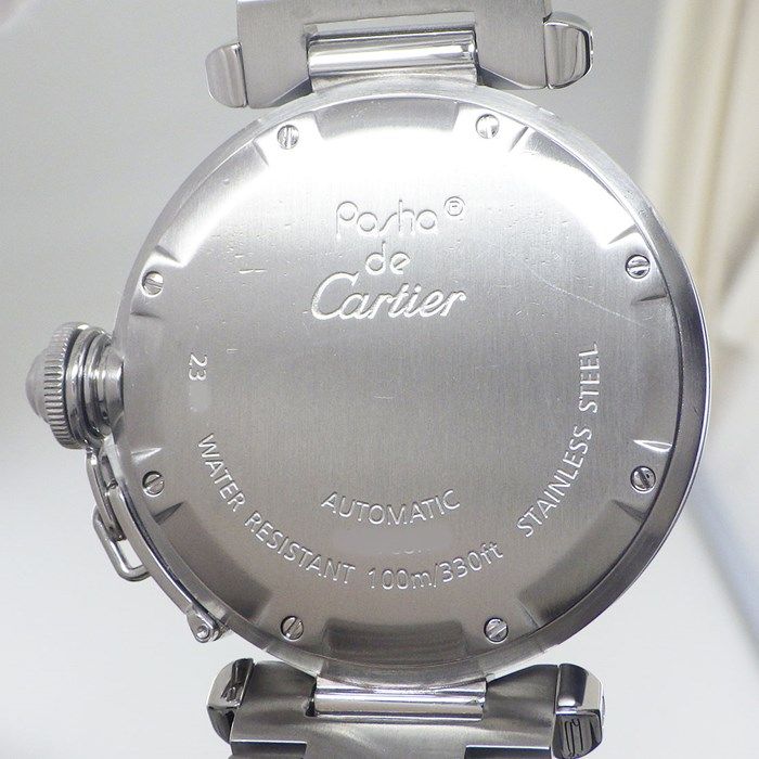 Cartier Pasha C W31076M7 Automatic Watch - Black Dial, Stainless Steel