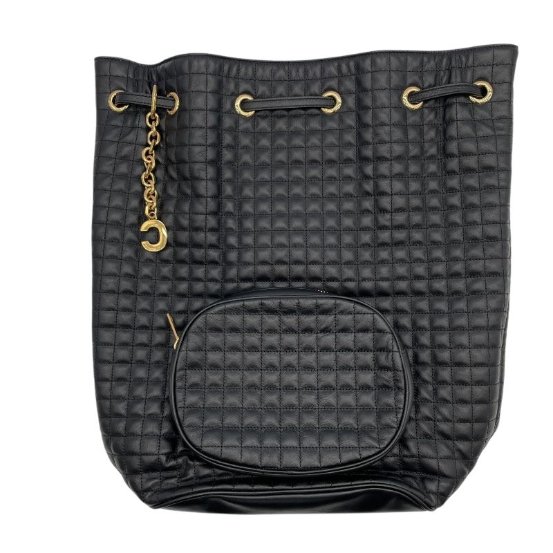 CELINE C Charm Backpack Bag - Black Leather with Gold Hardware