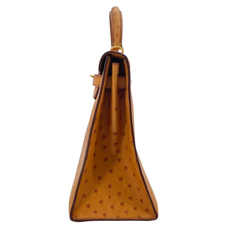 HERMES Kelly 32 Saffron Ostrich Shoulder Bag with Gold Hardware