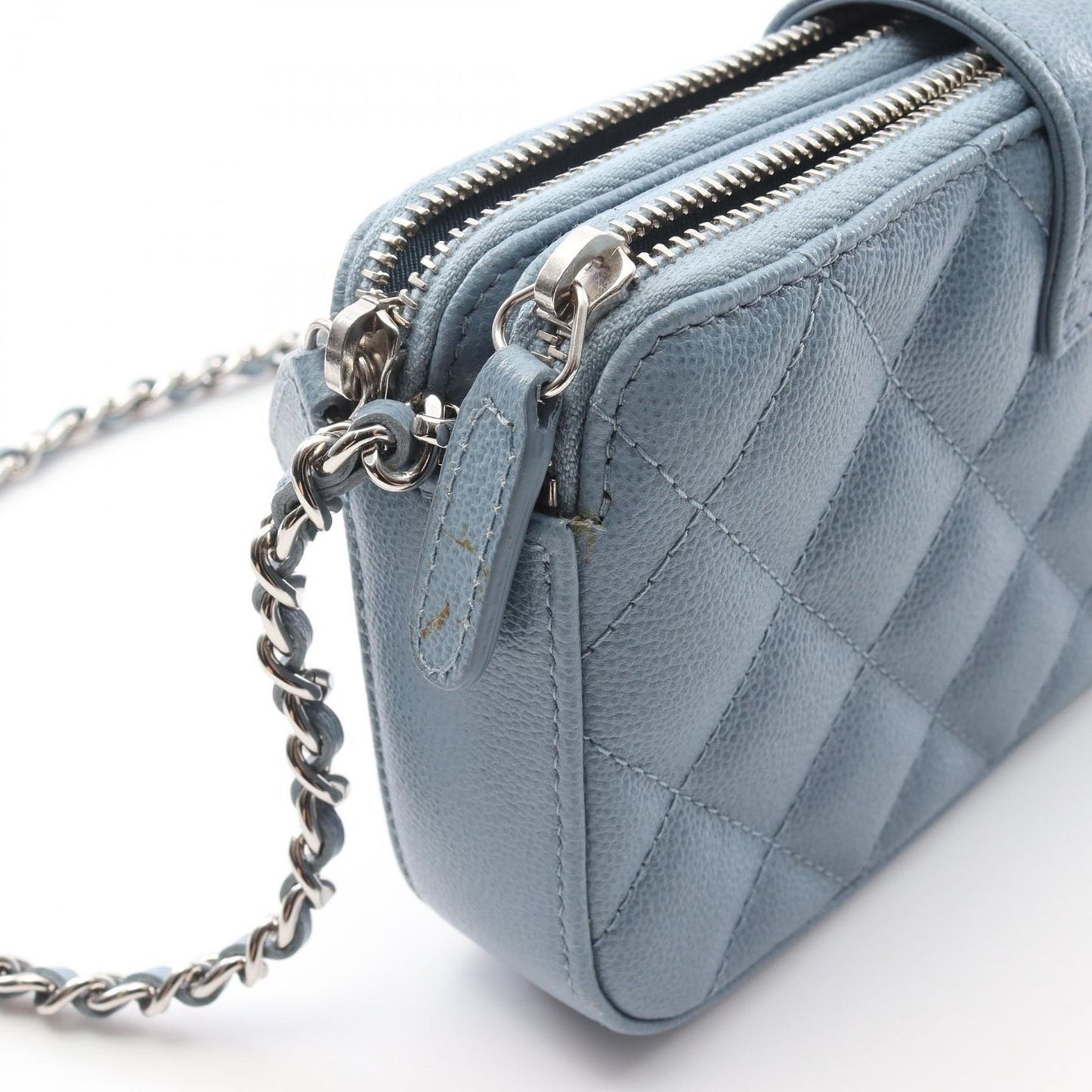 CHANEL Aqua Blue Half Coco Mark Matelassé Shoulder Bag