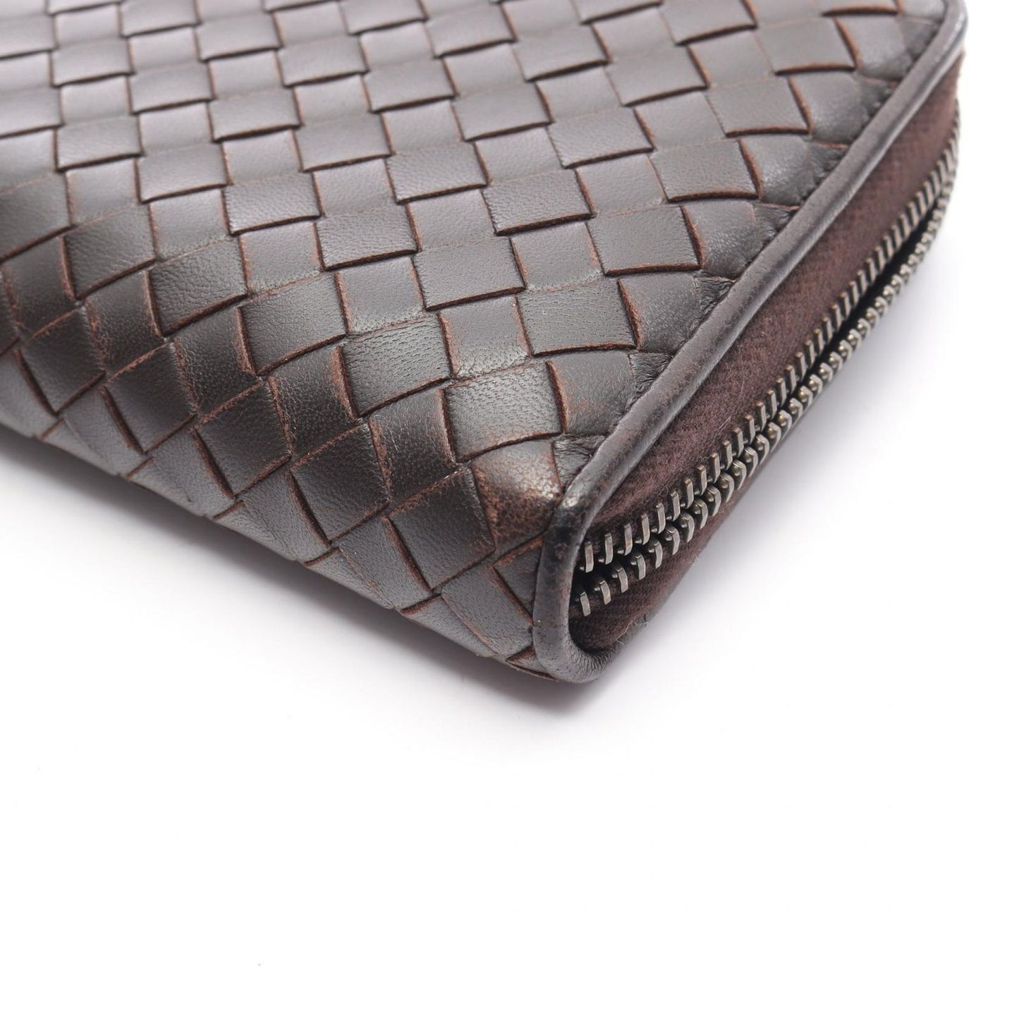 BOTTEGA VENETA Intrecciato Round Long Wallet in Dark Brown Leather