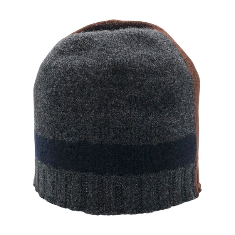 HERMES Wool Knit Cap in Gray, Brown, and Navy - Unisex Luxury Accessory