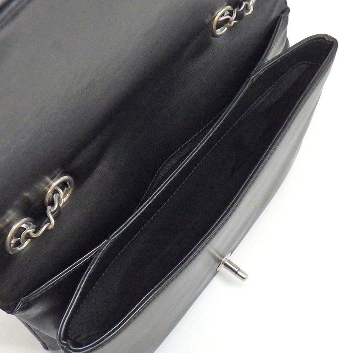 CHANEL Chevron Black Calfskin Shoulder Bag with Silver Hardware