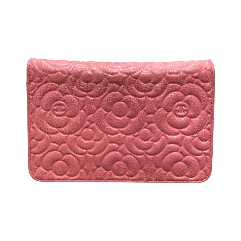 CHANEL Camellia Chain Wallet A82336 in Pink Caviar Skin