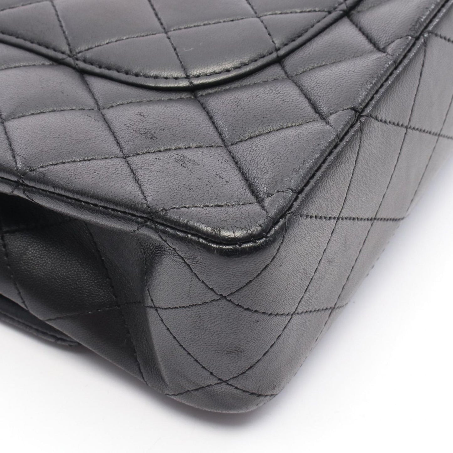 CHANEL Matelassé Double Flap Shoulder Bag in Black Lambskin