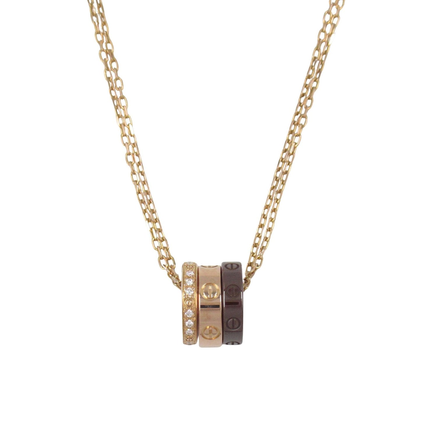 Cartier Love Series Diamond Hoop Necklace in Pink Gold & Ceramic