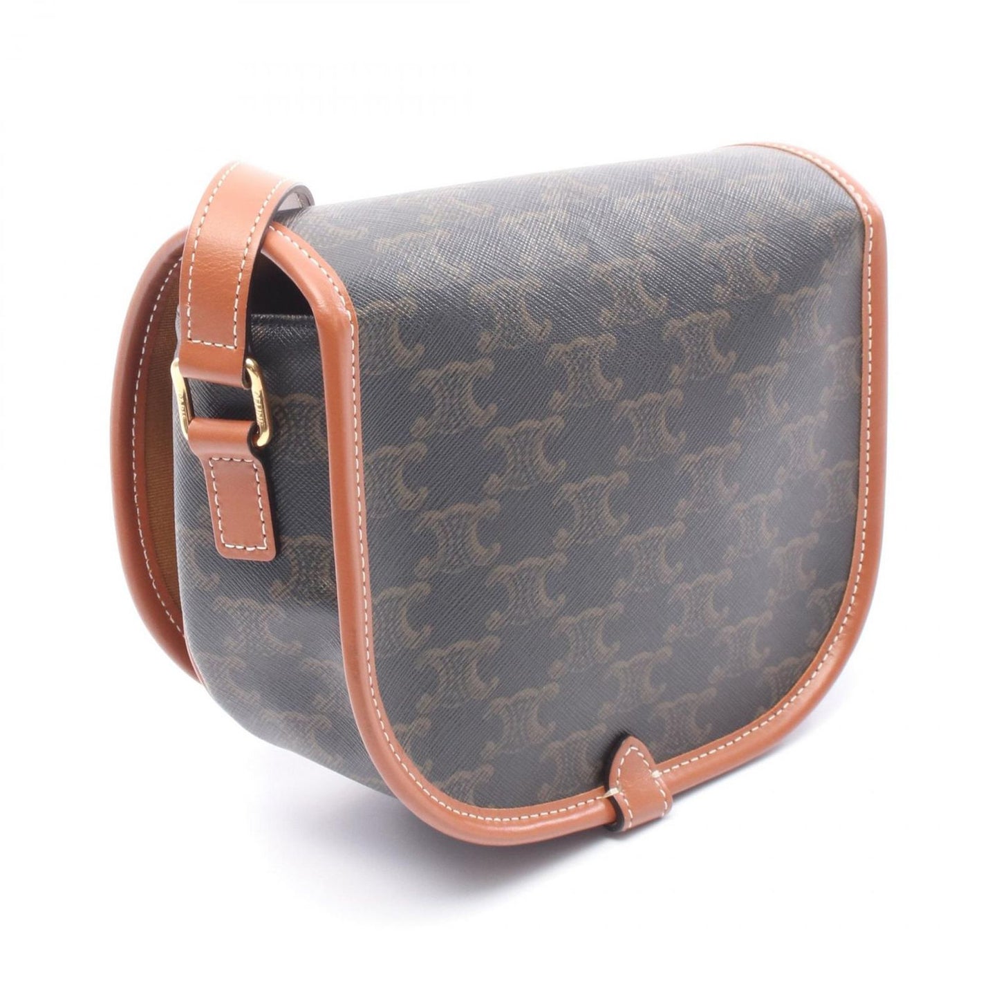 CELINE Falco Medium Shoulder Bag in Black/Brown PVC Canvas