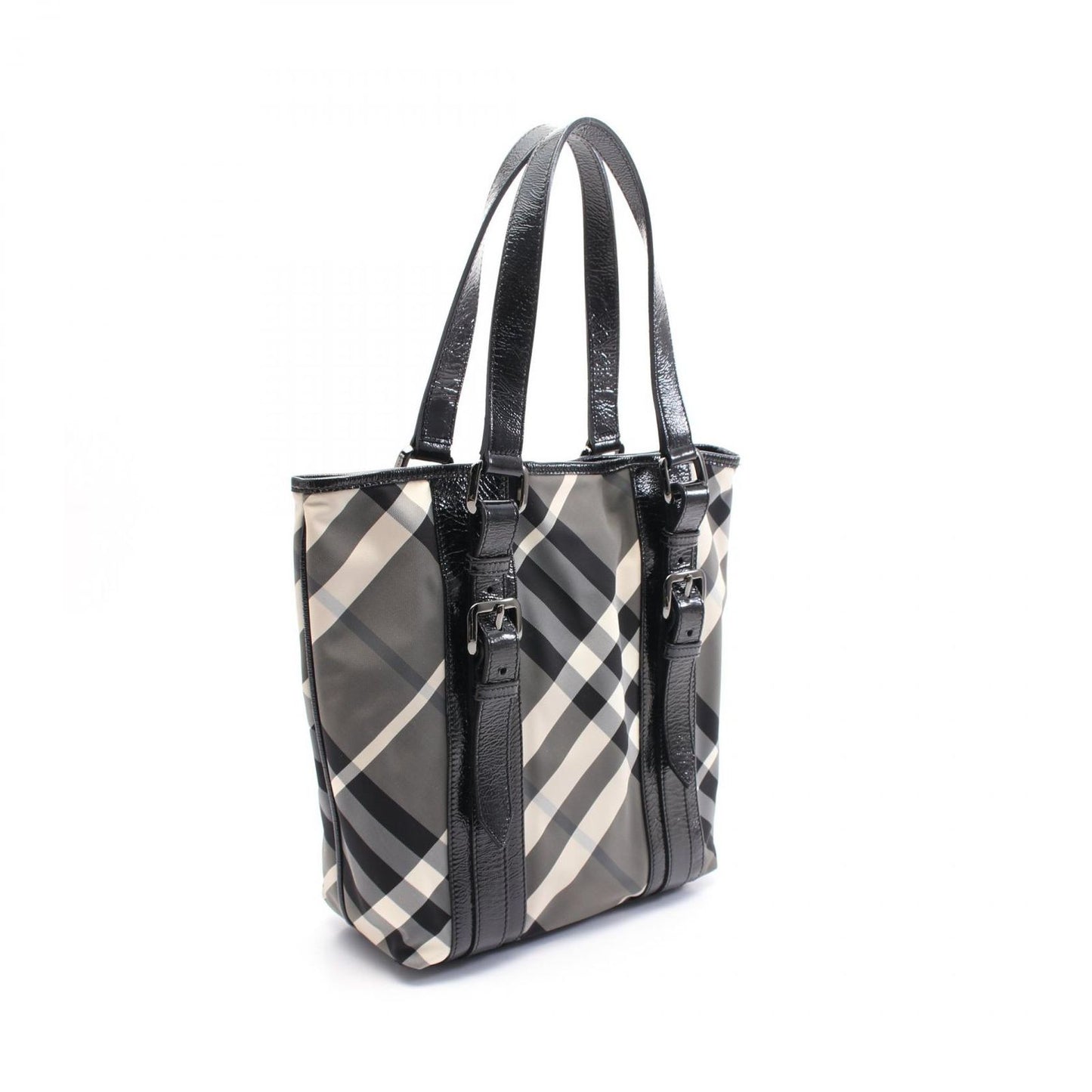 BURBERRY Nylon & Patent Leather Tote Bag - Elegant Black & Gray
