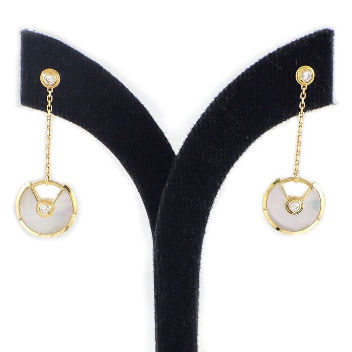 Cartier Amulette XS Swing Drop Earrings in K18YG with White Shell & Diamonds