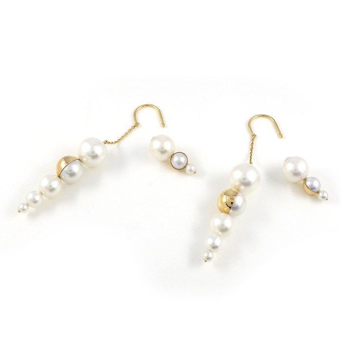 TASAKI Swing Drop Shell Earrings with Freshwater Pearls in 18K Gold