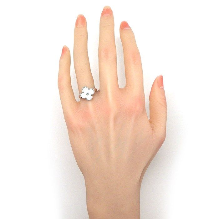 Van Cleef & Arpels Vintage Alhambra Ring with Diamond & White Shell