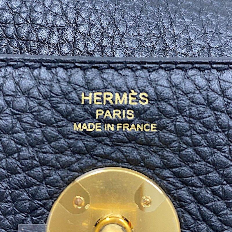 HERMES Lindy 26 K刻 Black & Gold Togo Leather Shoulder Bag