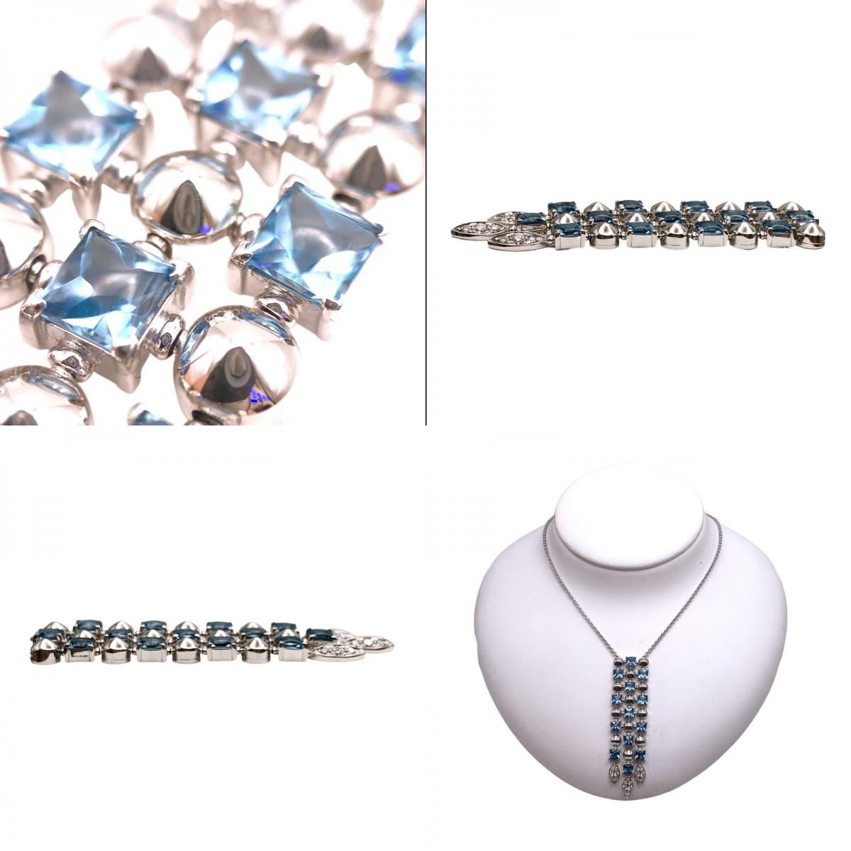 BVLGARI Lucia Necklace in K18 White Gold with Blue Topaz & Diamonds