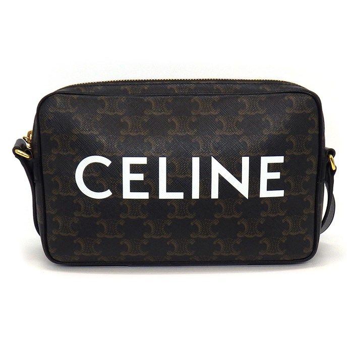 CELINE Medium Messenger Bag in Black Trionf Canvas & Calfskin