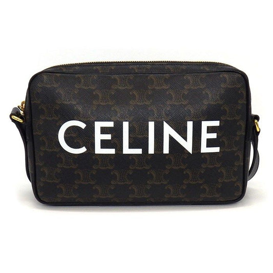 CELINE Medium Messenger Bag in Black Trionf Canvas & Calfskin