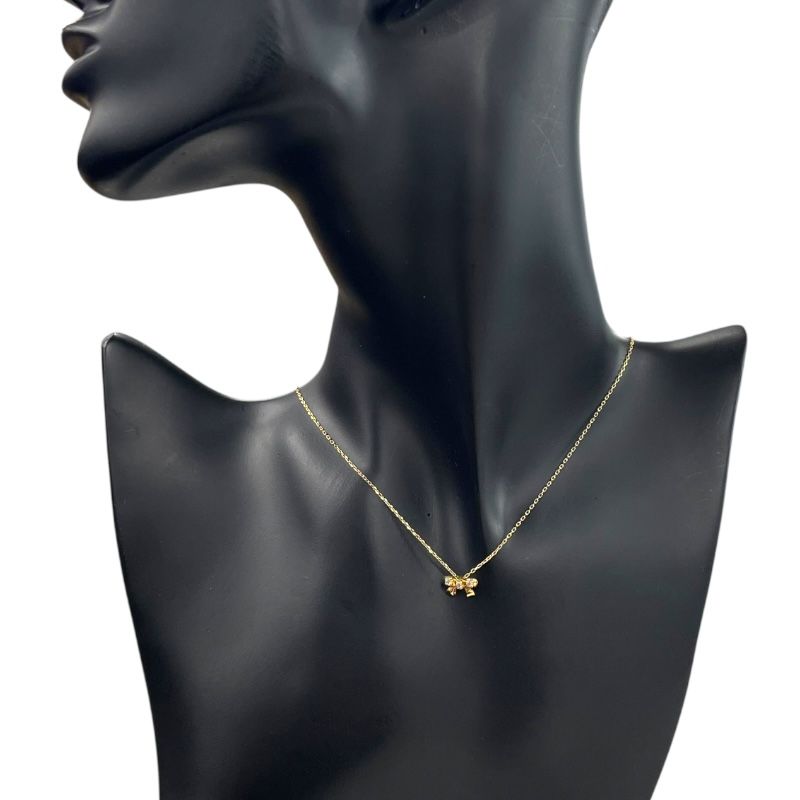 Elegant K18 Gold Ribbon Motif Diamond Necklace - 0.07ct