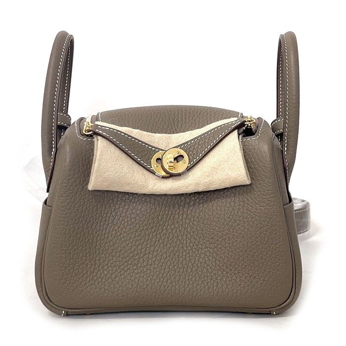 HERMES Lindy Mini Shoulder Bag in Etoupe with Gold Hardware - 2024