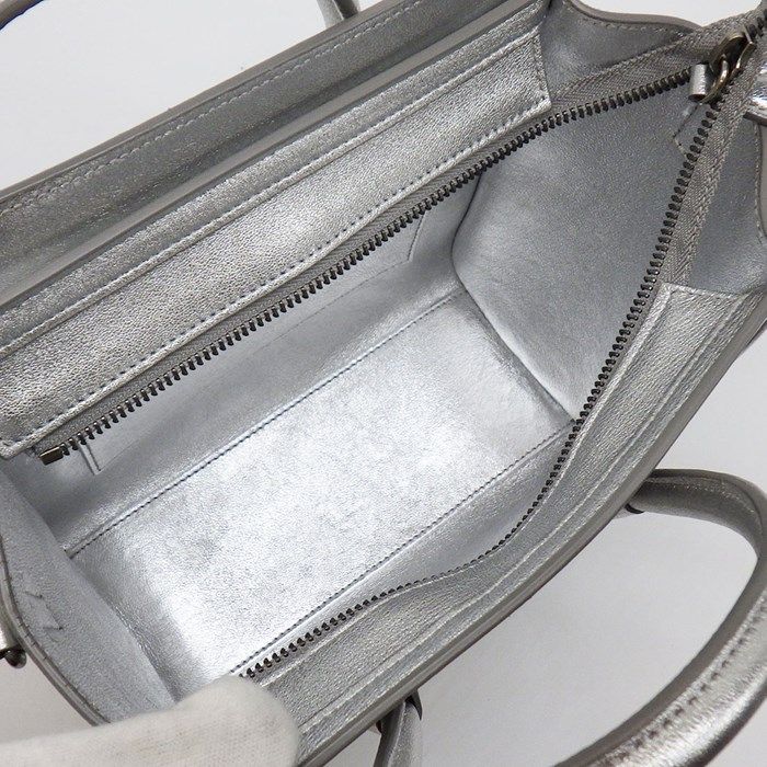 CELINE Luggage Nano Handbag in Metallic Silver - Timeless Elegance