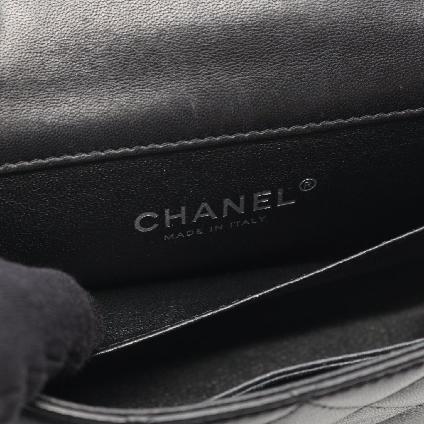CHANEL Mini Matelassé Shoulder Bag in Black Lambskin