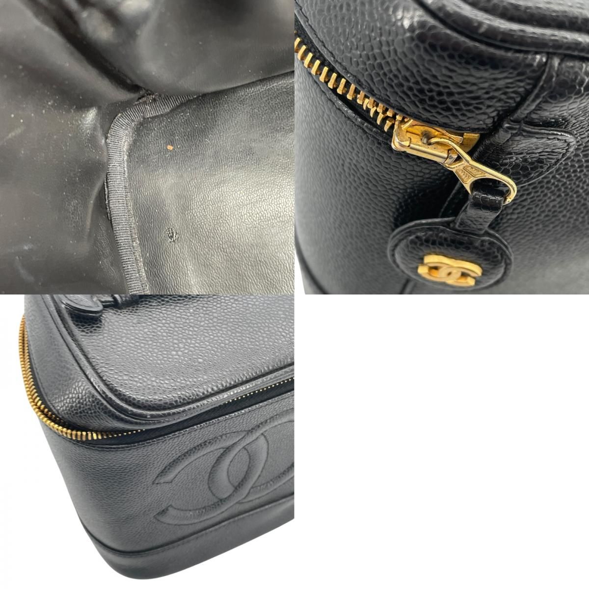 CHANEL Vanity A01998 Black Caviar Skin Handbag with Gold Hardware