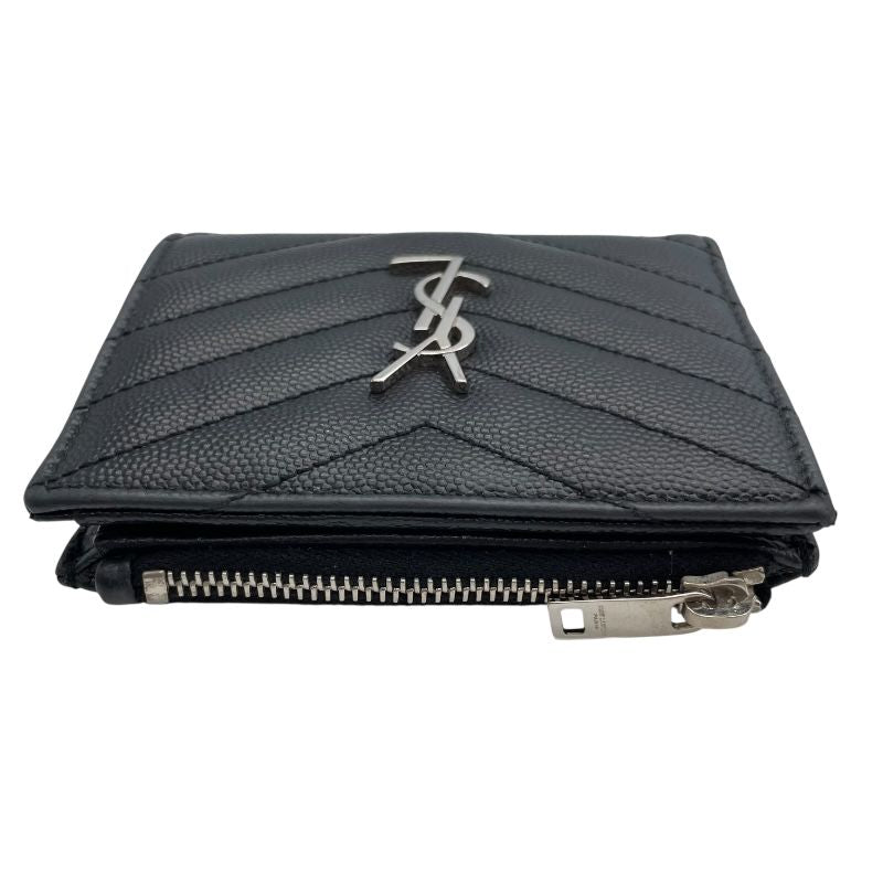 SAINT LAURENT V-Stitch Compact Black Leather Wallet for Women