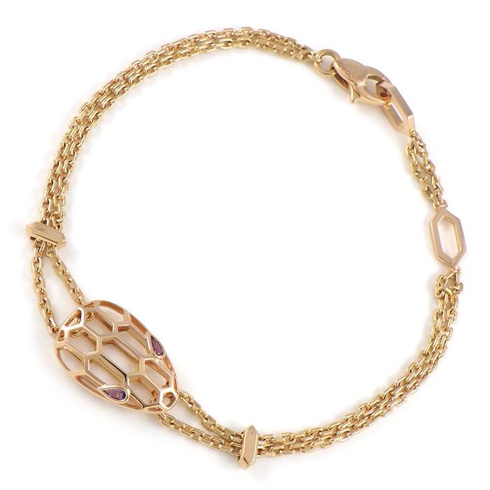 BVLGARI Serpenti Double Chain Bracelet with Amethyst - K18PG