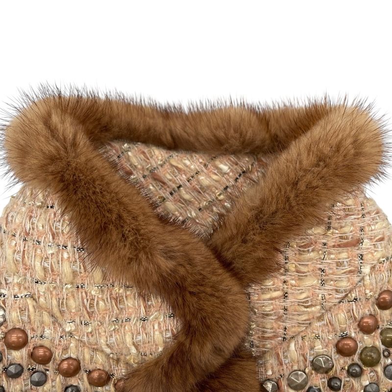 ANNA MOLINARI Beige Tweed Jacket with Fur Trim - Exquisite Craftsmanship
