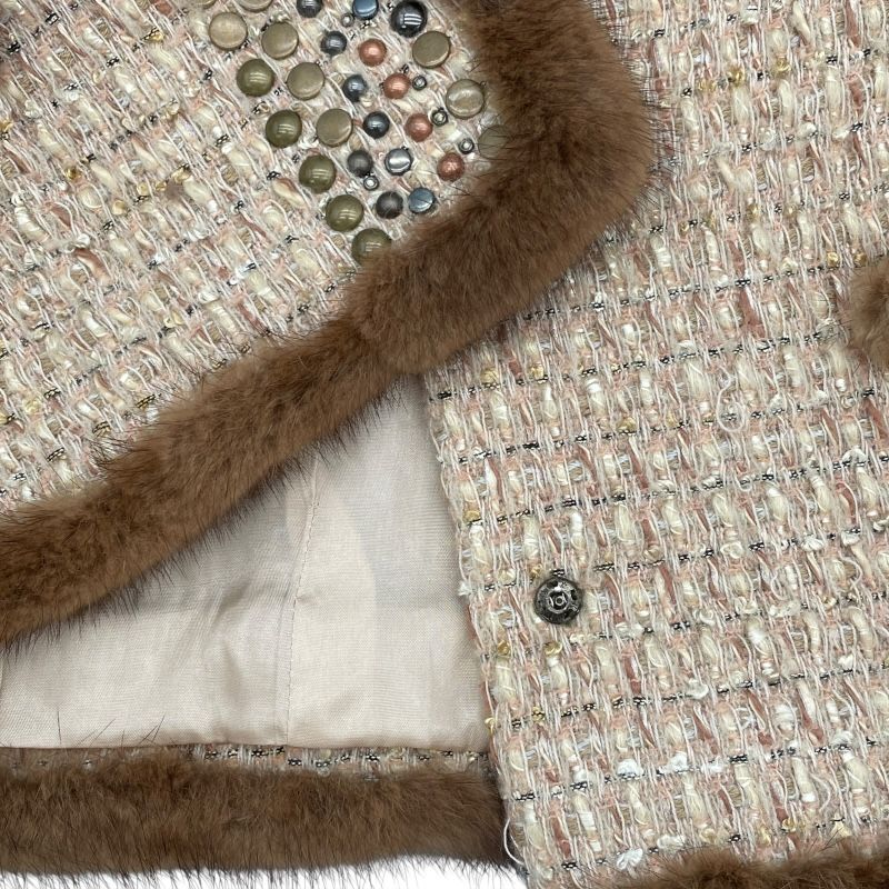 ANNA MOLINARI Beige Tweed Jacket with Fur Trim - Exquisite Craftsmanship