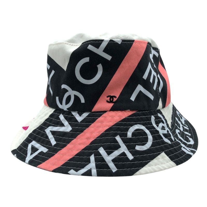 CHANEL Coco Mark Pattern Bucket Hat in Black, White & Pink