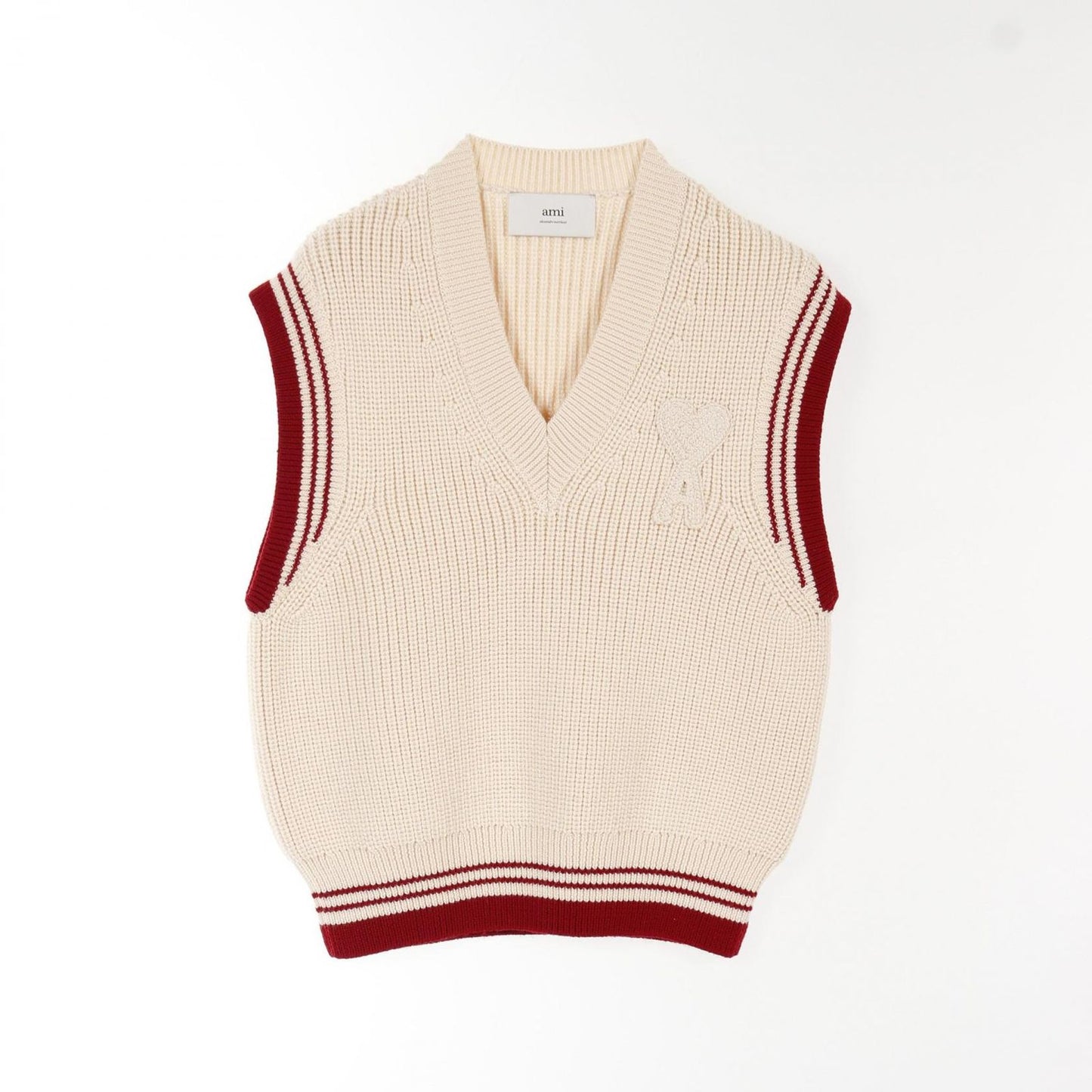 AMI College Rib Knit Vest in Ivory - Timeless Unisex Elegance