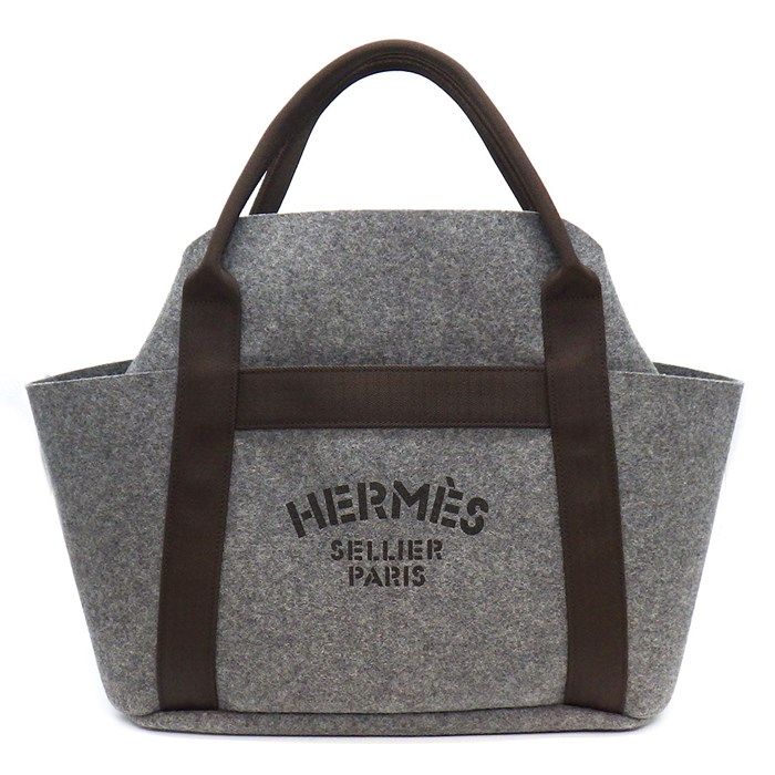 HERMES Sac de Pansage Gloom2 Tote Bag - Exquisite Gray Wool & Leather
