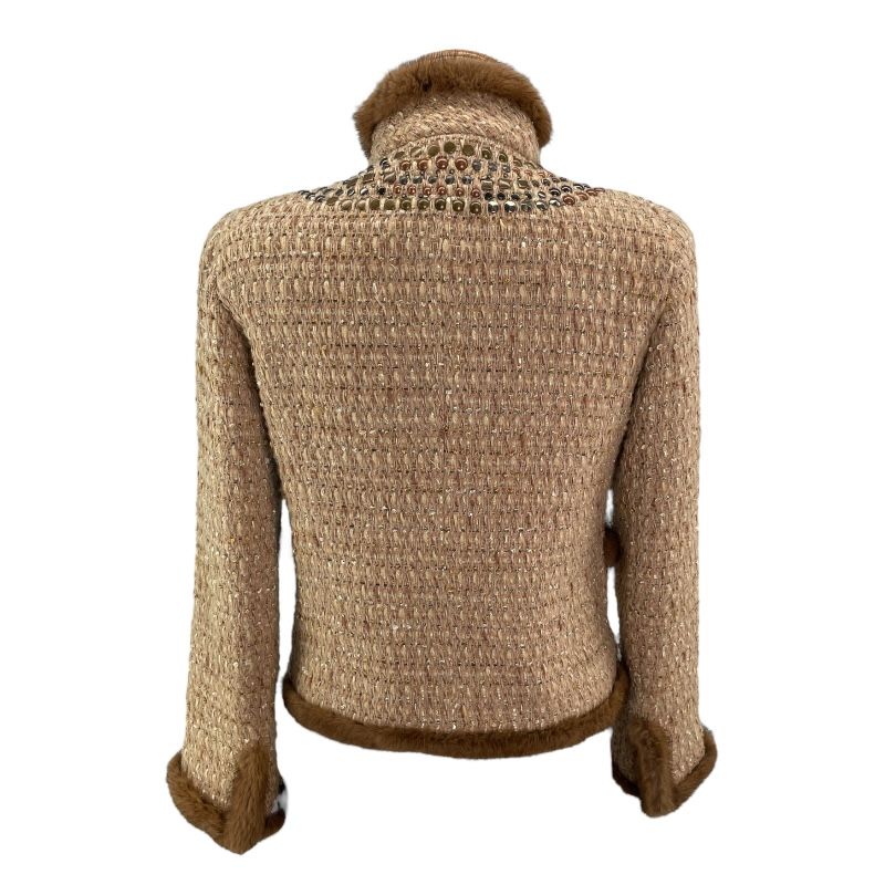 ANNA MOLINARI Beige Tweed Jacket with Fur Trim - Exquisite Craftsmanship
