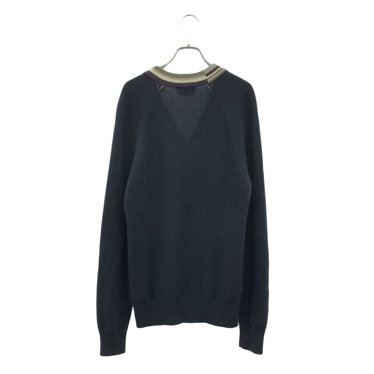 HERMES Navy Multi-Color Cashmere V-Neck Cardigan - Size S