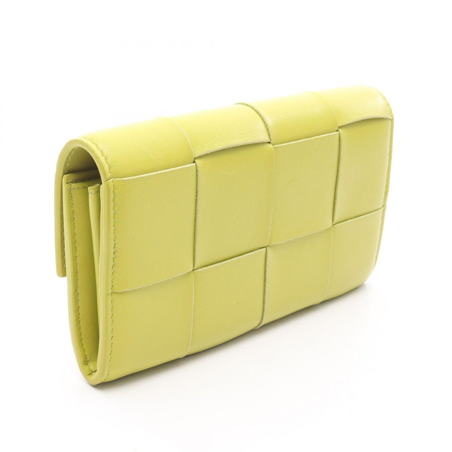 Bottega Veneta Maxi Intrecciato Leather Wallet in Yellow Green