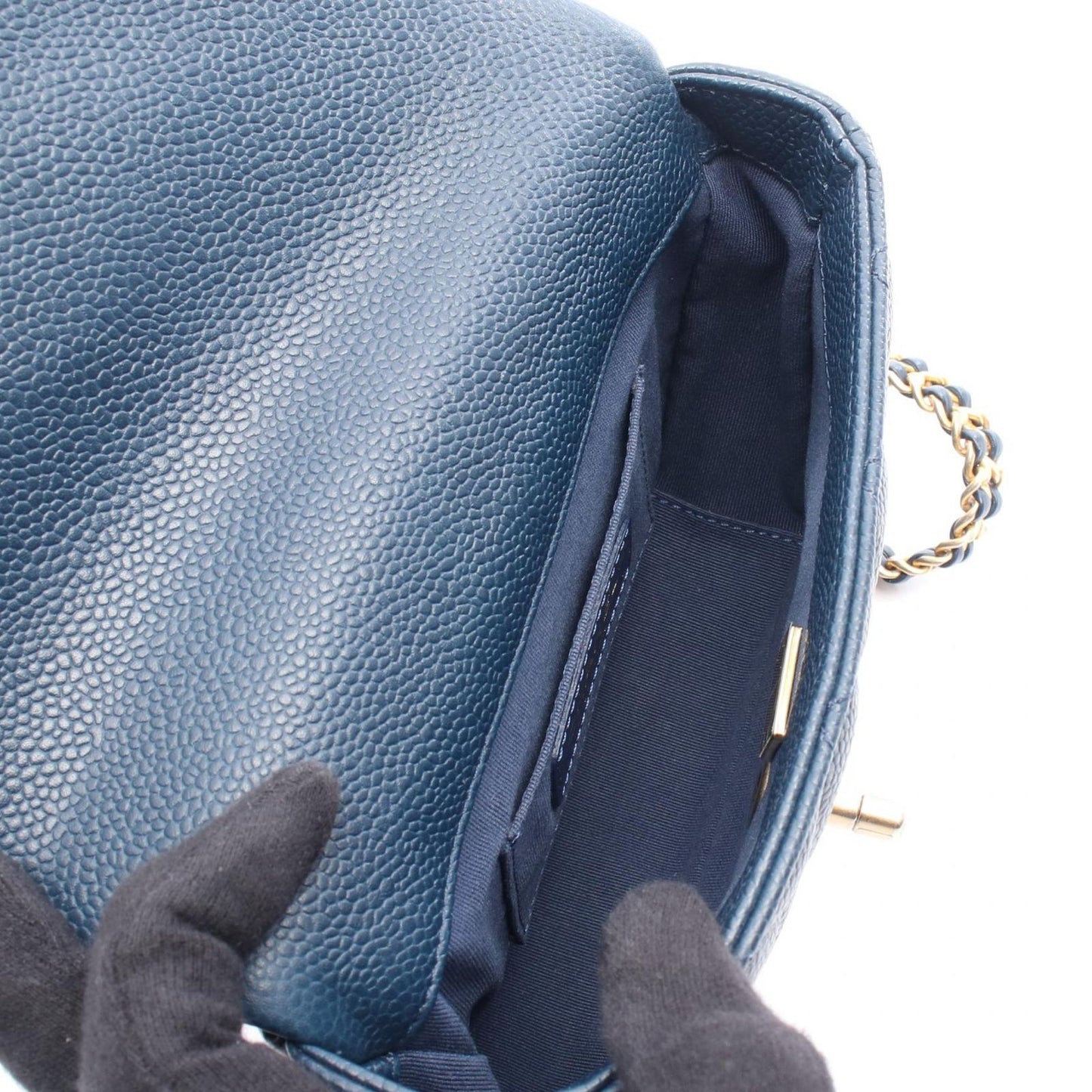CHANEL Matelassé Mini Shoulder Bag in Navy Caviar Leather