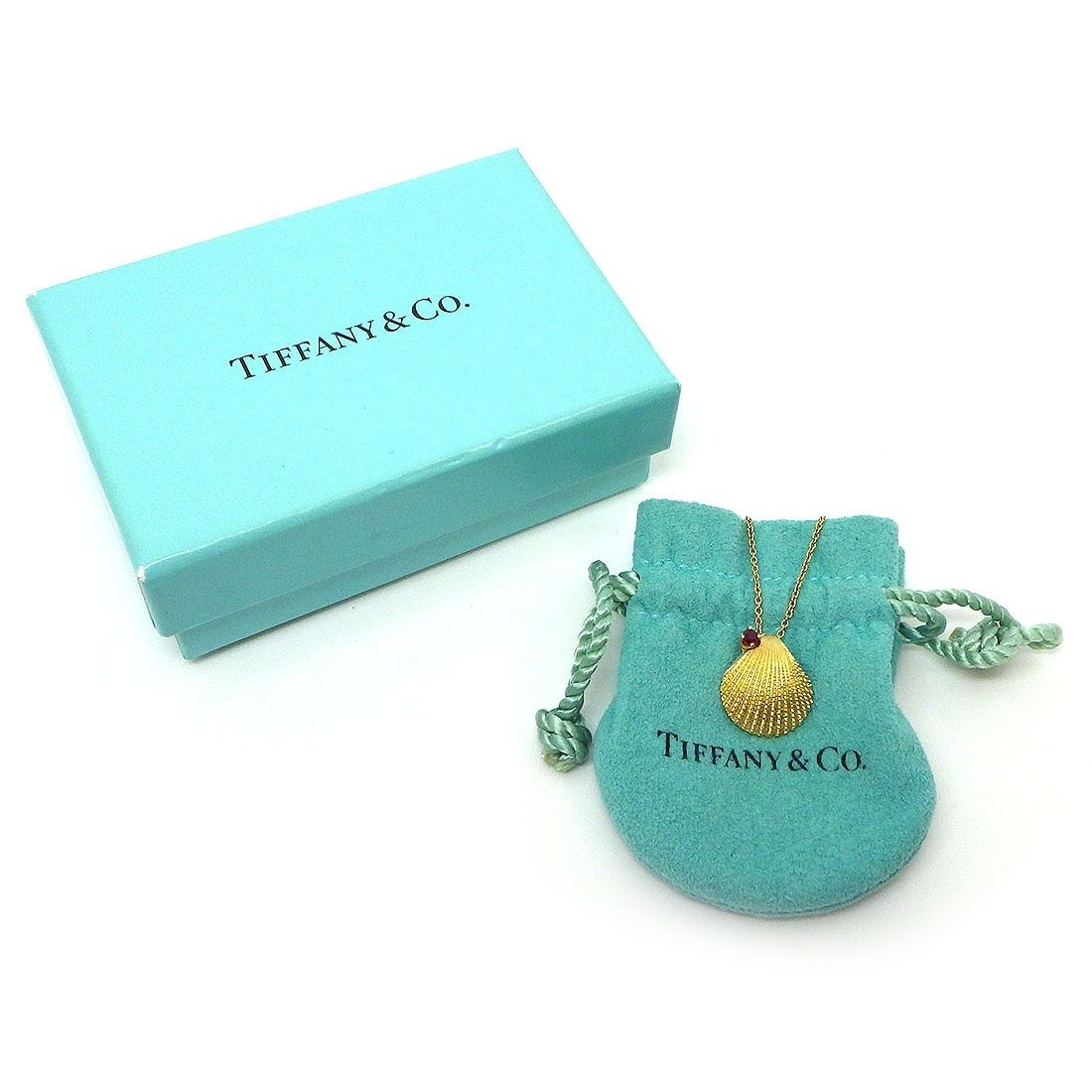 Tiffany & Co. Shell Motif Necklace with Ruby in 18K Yellow Gold