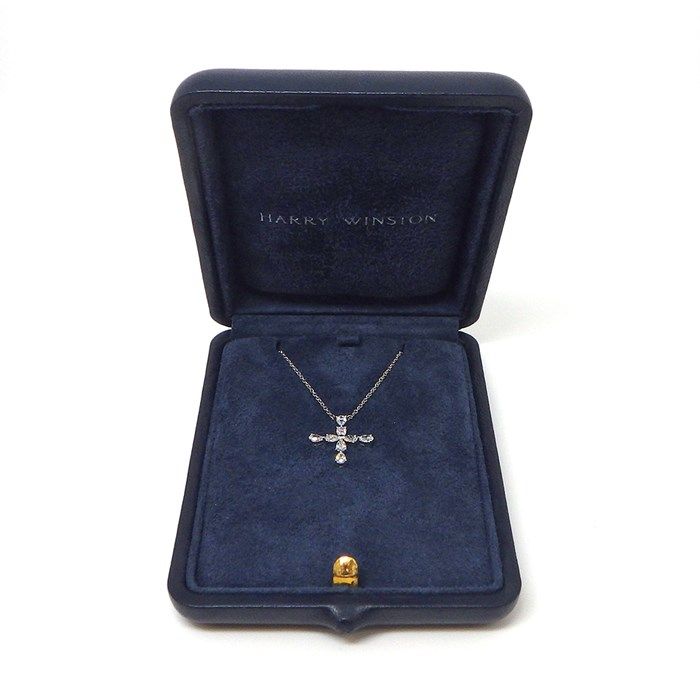 HARRY WINSTON Symbols Mini Cross Necklace with Pear Shape Diamonds