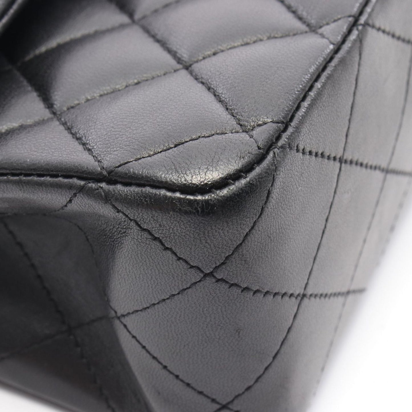 CHANEL Matelassé Double Flap Shoulder Bag in Black Lambskin