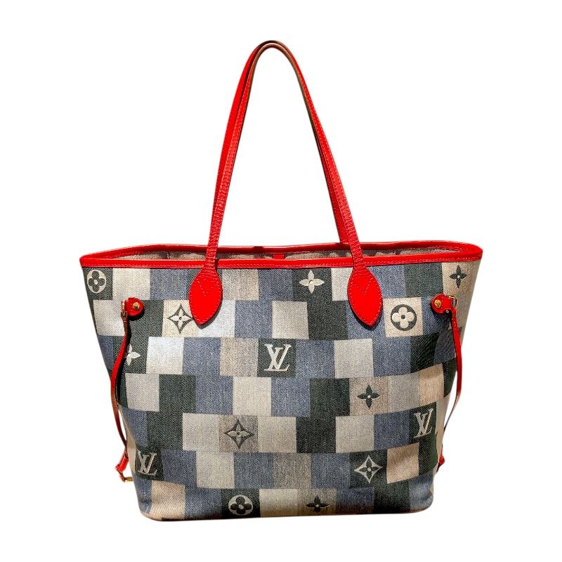 Louis Vuitton Neverfull MM Monogram Denim Tote Bag with Gold Hardware