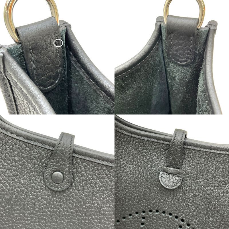 HERMES Evelyne TPM Black Leather Shoulder Bag with Silver Hardware