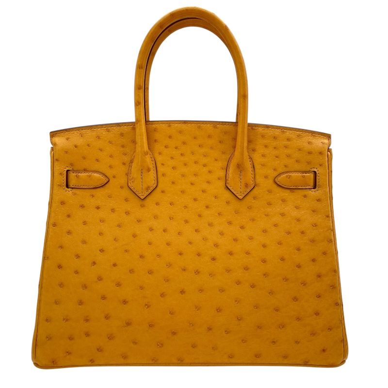 HERMES Birkin 30 Y Stamp Saffron Ostrich Handbag with Silver Hardware